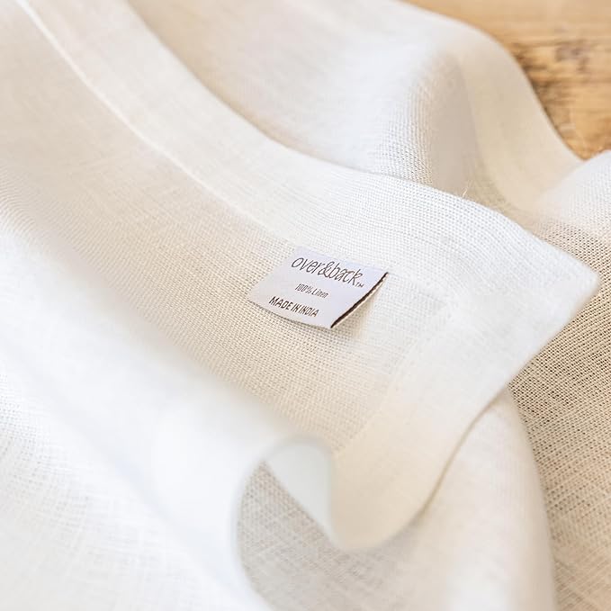 over&back 100%-Linen Woven Tablecloth - Colorful Dining Room Table Cover - Mitered Corner Hems - Machine Washable - Kitchen and Home Decor - Ivory - 70x108