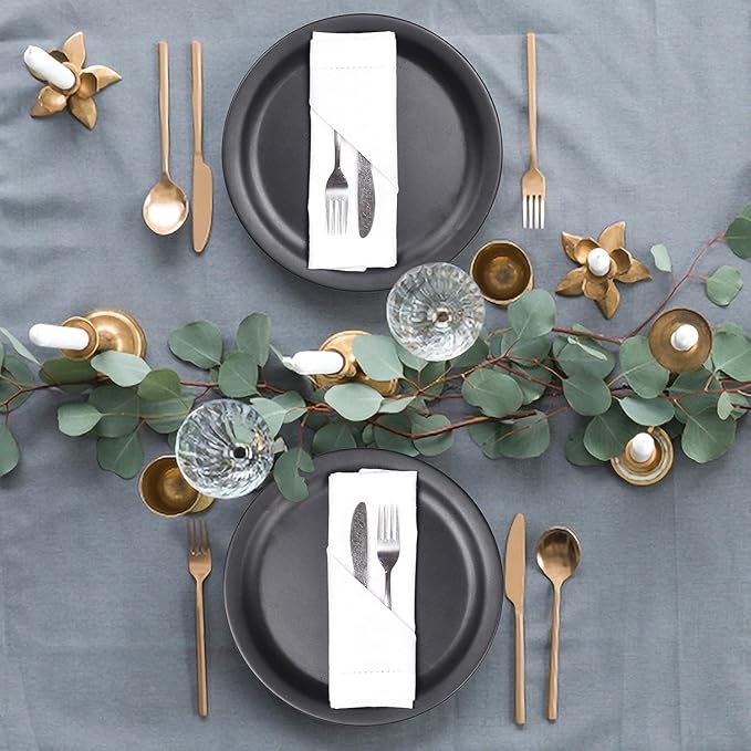 Bedding Craft Cotton Cloth Dinner Napkins Set of 12 – 18x18 White with Hemstitched Mitered Corners – Machine Washable Fabric Napkins for Weddings, Dinner Parties & Table Decorations