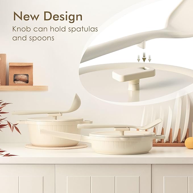 SENSARTE Ceramic Cookware Set Non-toxic 14 Pcs, Nonstick Pots and Pans Set, Dishwasher Safe Induction Cookware, Healthy Kitchen Cooking Set w/Die-cast Lids, PFOA/PFAS/PTFE Free