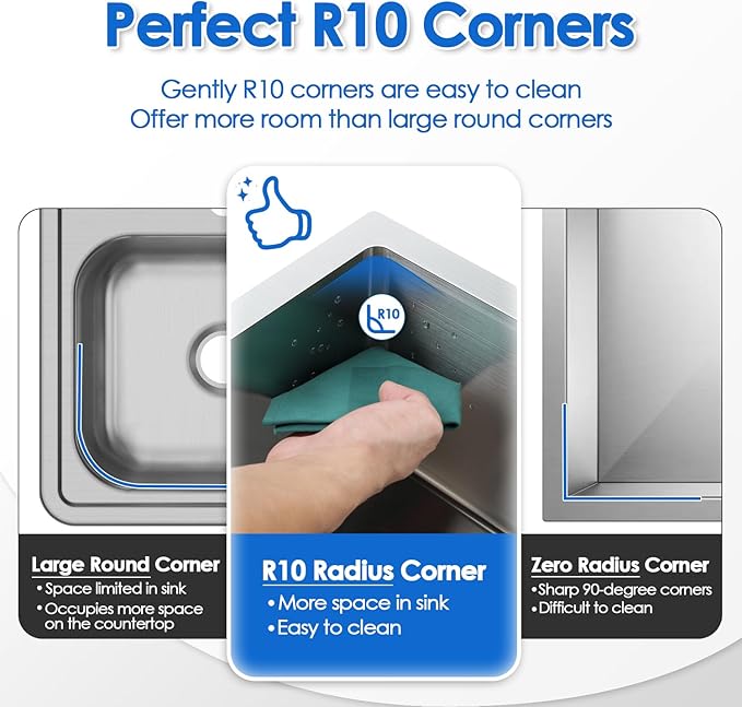 ROVOGO 22x18x9 inch Drop in Kitchen Sink Single Bowl, 304 Stainless Steel Modern Sink Top Mount with 2 Holes, Brushed