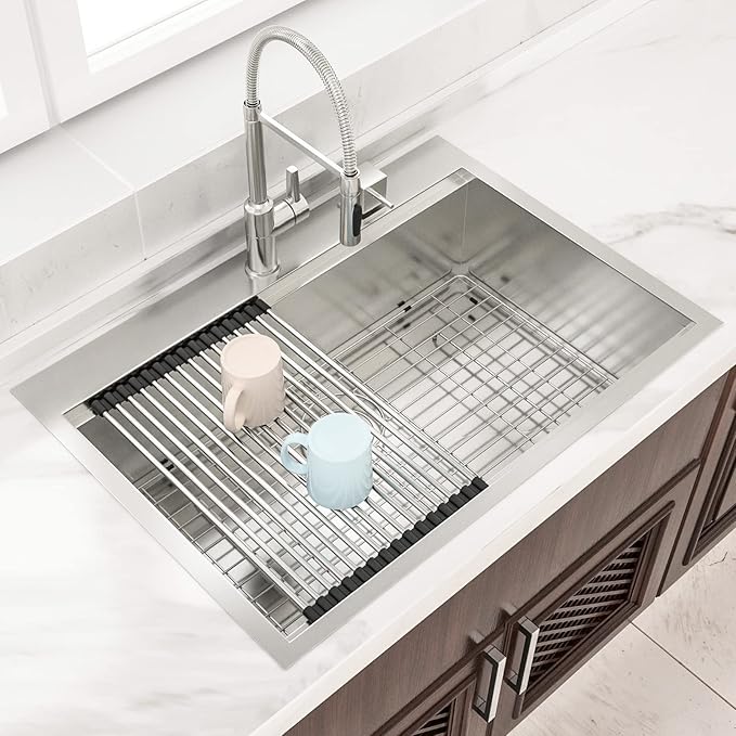 Lordear Kitchen Sink Drop In 28x22 Topmount 16 Gauge Stainless Steel Single Bowl Ledge Workstation Kitchen Sink Basin