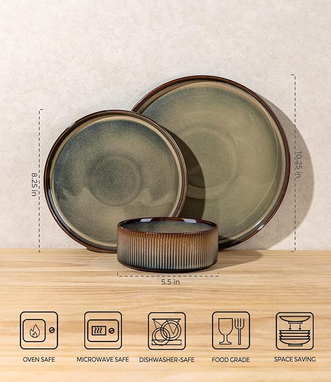 TheTerra Ceramic Dinnerware Sets for 6, 18 Pieces Porcelain Lightweight Speckled Plates and Bowls Sets, Scratch Resistant Dish Set, Oven & Microwave & Dishwasher Safe, Coca Mocha