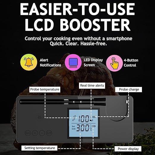 Meat Thermometer Digital Wireless with 800ft Range, Bluetooth 5.3 Food Thermometer with Dual-Temperature Probe, LCD Display and App&Case Setting for Grilling Smoking Cooking