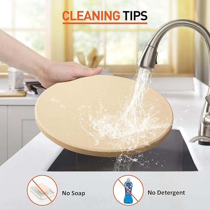 12 Inch Pizza Stone for Oven and Grill, Round Cordierite Baking Stone Thermally Shock Resistant for No More Soggy Pizza, Includes Scraper, Fits Standard Ovens (0.6" Thick)