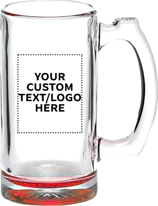 50 Libbey Beer Mugs Set, 12 oz. - Customizable Text, Logo - Groomsmen Glassware - Red