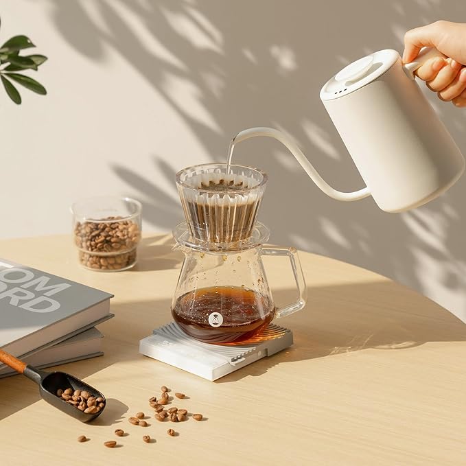 TIMEMORE Basic Mini Coffee Scale, Multifunction Electronic Espresso Scale, Weigh Digital Drip Cone Scale with Timer, Ultra Thin and LightMini Digital Food Kitchen Scale for Baking, Cooking - White