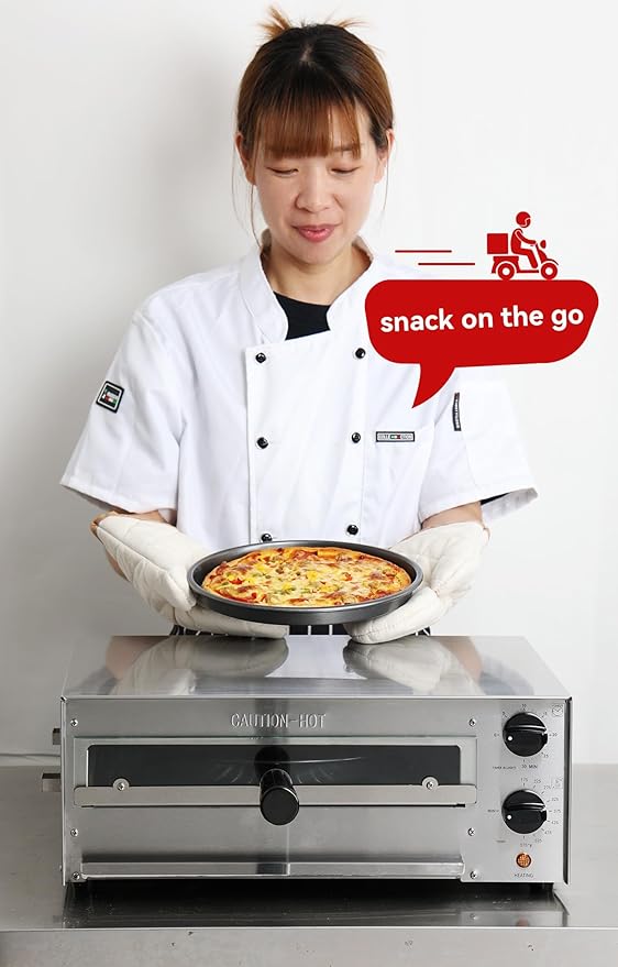 CROSSON Countertop Electric Frozen Pizza Oven For Indoors with 30-minitue Timer,Glass Door and Interior Light,Commercial Pizza Maker for Restaurant and Home Use,120V/1550W (13 Inch)