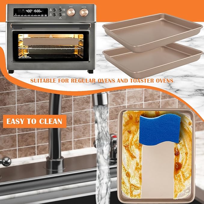Baking Sheet Pans,2 Pack Nonstick Baking Pans Cookie Sheet Brownie Pan,Bread & Cake Pan, Toaster Oven Tray Bakeware, Small Nonstick Baking Tray, Heavy-Duty Bread Loaf Pan (12.8 x 10.7 x 1.2 Inches)