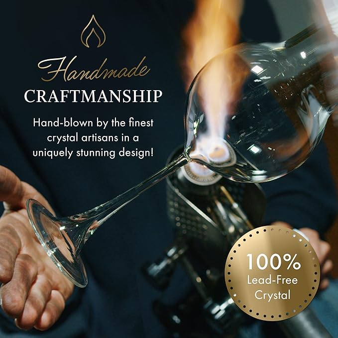 ELIXIR GLASSWARE Wine Glasses Set of 4-17oz - Square, Large Red or White Wine Glasses - Hand Blown Long Stem Crystal Wine Glass Set - Housewarming Gifts