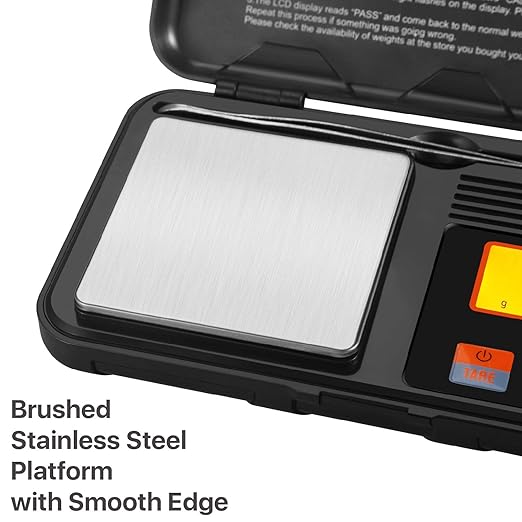 Flexzion Pocket Scales Digital Weight Grams 50g / 0.01g – Mini Portable Food Scale with LCD Display, 6 Units, Tare, Tweezers & 50g Calibration Weight – Stainless Steel Portable Scale