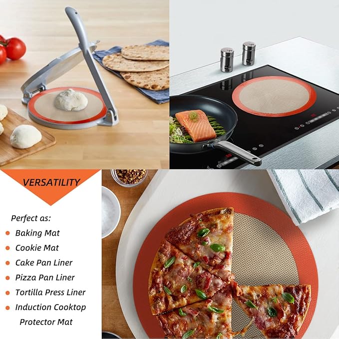 AMYONE Round Silicone Baking Mats for 10 inch Cake Pan, 10 Inch Tortilla Press Liner/Dough Mat for Cake/Tortilla/Pie/Pizza/Pastry, Food Grade Non-Stick Reusable(Round 9.65", 2PCS)