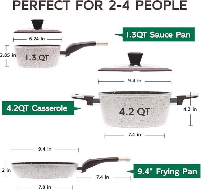 5Pcs Non Stick Pots and Pans Set | Ceramic Cookware Set with Stay-Cool Handles | PFAS-Free, Oven & Induction Safe Kitchen Utensils Set