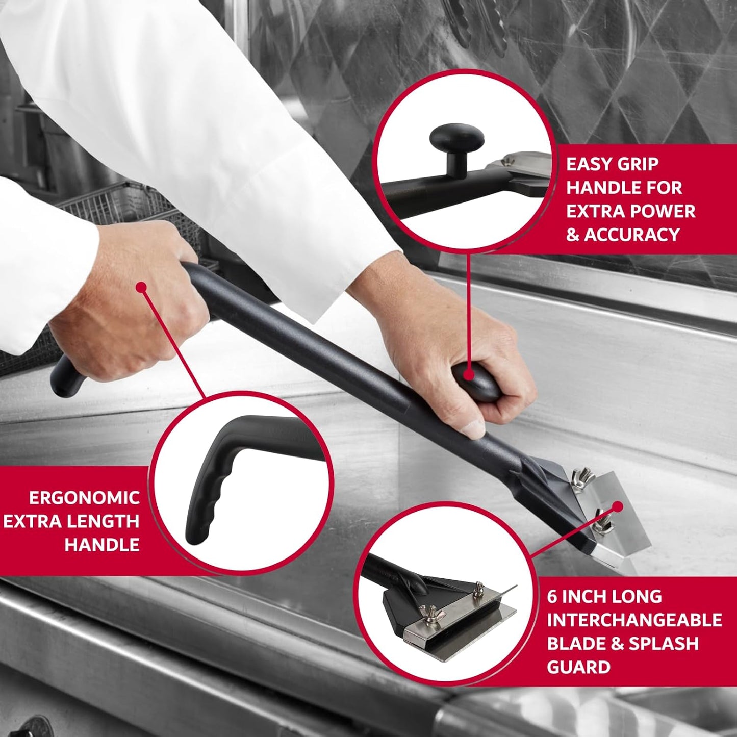 Chef Master Griddle Scraper w/Replacement Blade & Grill Scrubber Combo, Commercial Flat Iron Grill Griddle Scraper for Home, Diner, Bar & Restaurant, Flat Top Iron & Blackstone Accessories - 90254