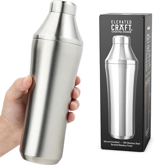 Elevated Craft Hybrid Cocktail Shaker - Premium Vacuum Insulated Stainless Steel Cocktail Shaker - Innovative Measuring System - Martini Shaker for the Home Bartender - 28oz Total Volume