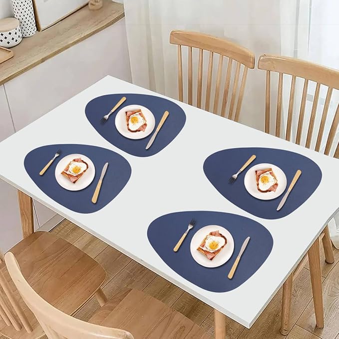 Faux Leather Placemats Set of 6 Waterproof,Round Reversible PU Placemat for Dining Table,Heat Resistant Wipeable Anti Slip Table Mats,Modern Table Protectors(Navy Blue and Yellow)