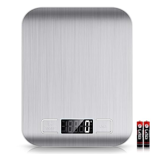 Mik-Nana Food Scale, 22lb Digital Kitchen Scale Weight Grams and Oz for Baking and Cooking, 1g/0.1oz Precise Graduation, Easy Clean Stainless Steel