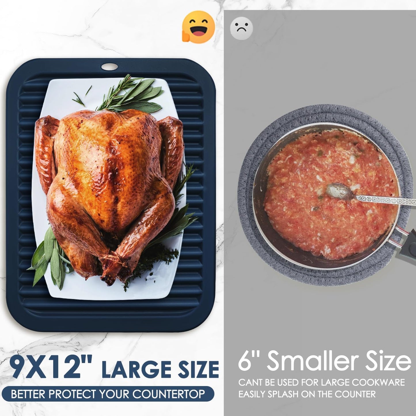 Silicone Mats for Kitchen Counter, 9x12'' Trivets for Hot Pots and Pans, Navy Blue Silicone Trivets for Hot Dishes, Protect Table Quartz Countertops