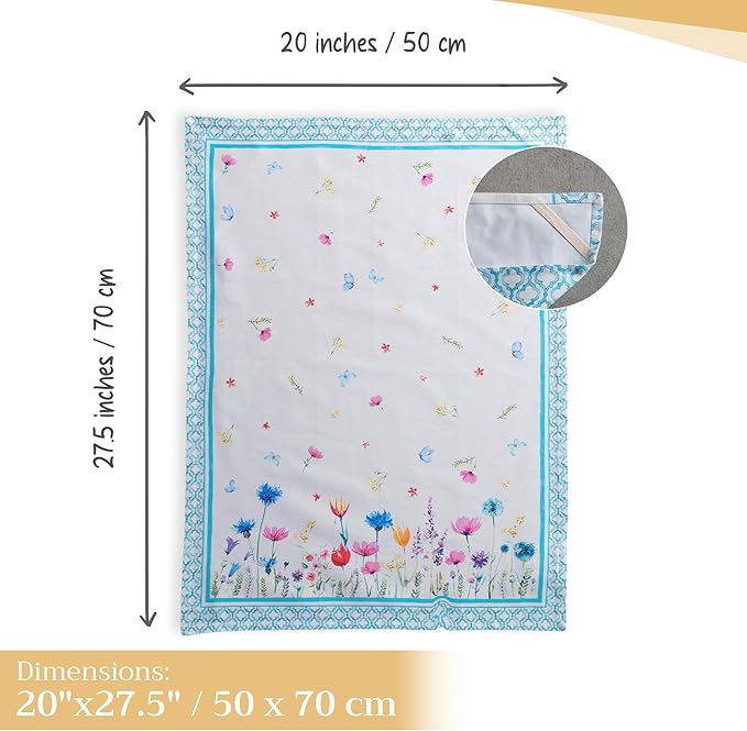 Maison d' Hermine Kitchen Towels Set of 2 100% Cotton 27.50" x 20" Reusable Cloth Tea Dish Towels Absorbent with Hanging Loop for Kitchen, Dining, Cocktail Parties Spring/Summer (Flower in The Field)