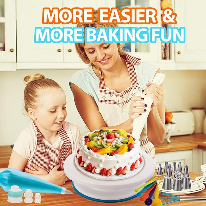 207 Pcs Cake Decorating supplies Kit for Beginners Cake Turntable-100+ Piping Bags-Russian Piping Tips-Icing Spatula Cake Decorating Tools
