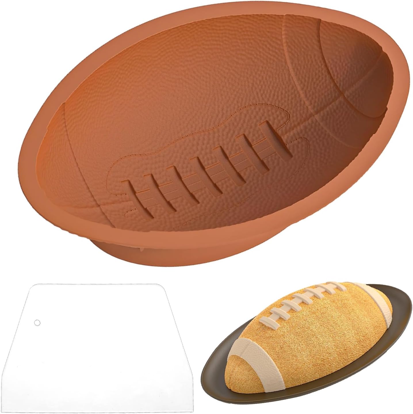 zxbaers 11 Inch Football Shape Cake Pan, Non-Stick Football Silicone Molds for Baking,3D Football Cake Mold with Scraper for Sports-Themed Party