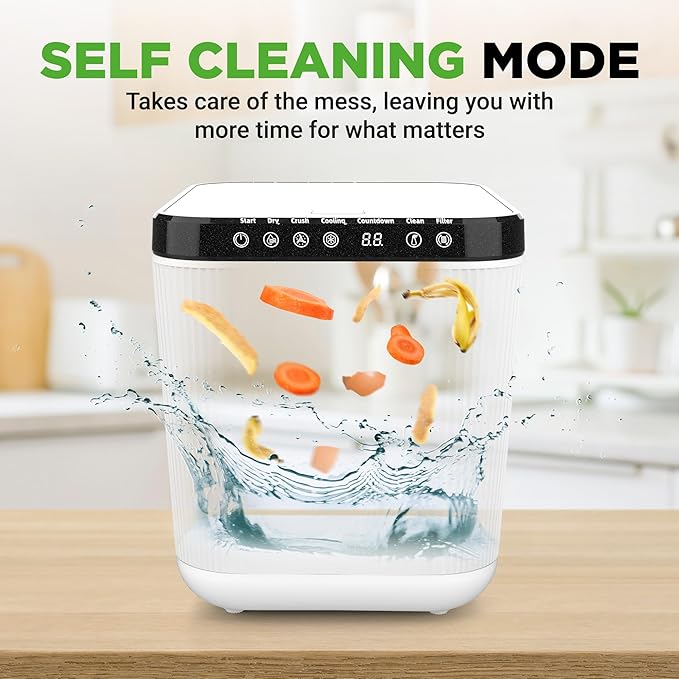 NutriChef Electric Kitchen Composter | 3 Quart Food Recycler | Food Waste Compost Bin for Countertop | 1 Button to Compost, Easy to Clean Composter Bucket | Low Noise, Odorless & Auto Clean | White