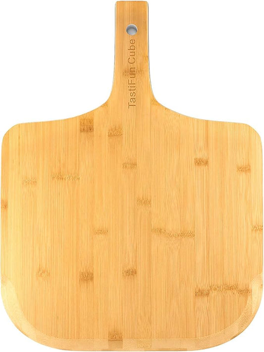 Pizza peel, 14" natural bamboo pizza paddle, Essential accessories for indoor Outdoor Ovens, baking homemade pizza, cutting board, Cheese, Serving Pizza, Bread, Cookies & More, Eco-Friendly & Durable