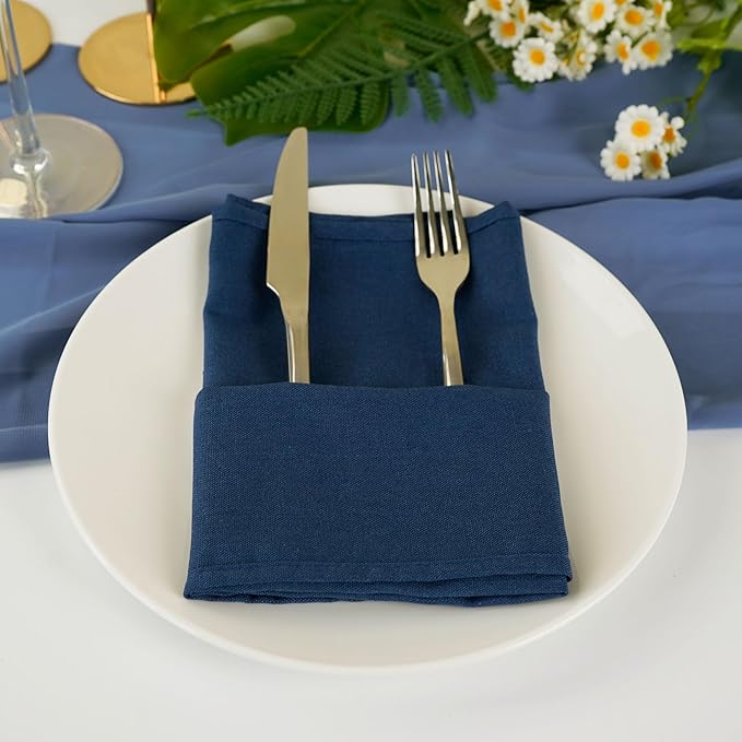 Solid Color Blended Thin Dinner Cloth Napkins - Set of 12 (40 x 40 cm) - for Events & Home Use (Navy Blue)