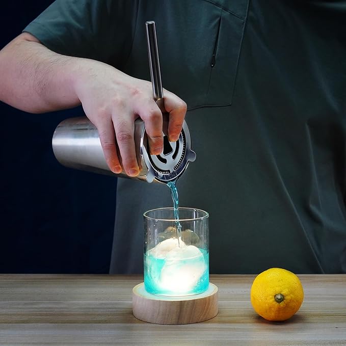 Stainless Steel Cocktail Shaker, 3-Piece Mixology Bartender kit, Bar Set with 18oz & 28oz Mixed Drink Shaker, Cocktail Tin Hawthorne Strainer