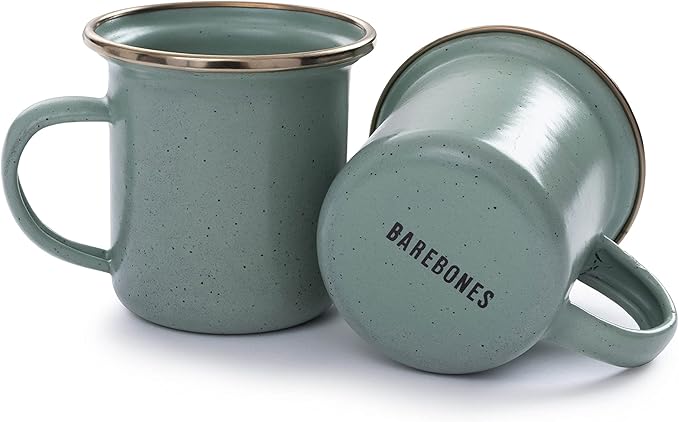 Barebones 5-Ounce Enamel Espresso Cup Set of 2 - Small Coffee Mug and Tea Cup - Stainless Steel Rim Camping Mug for Indoor and Outdoor Use (Mint)