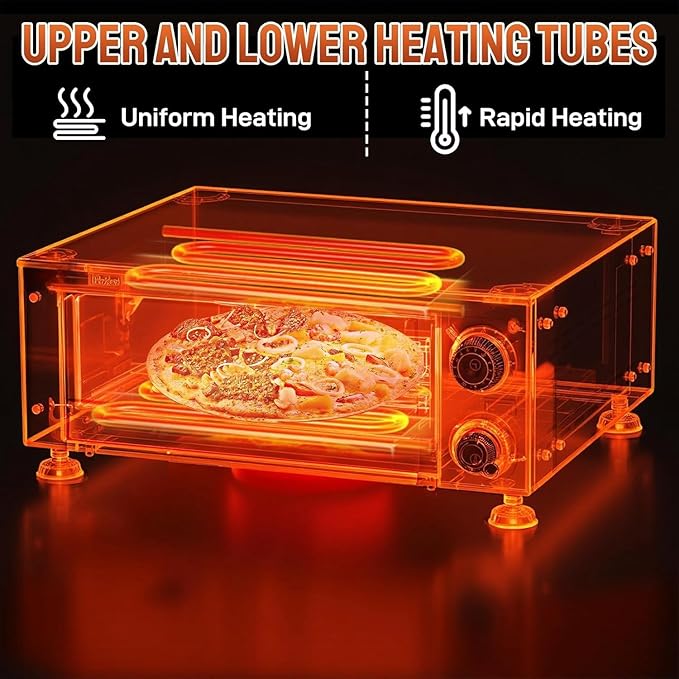 ROVSUN Electric Pizza Oven, 110V 1100W Stainless Steel Pizza Baker with Auto Shut-off, Handle, Removable Crumb Tray, Countertop Pizza Maker for Kitchen Commercial Home-Black