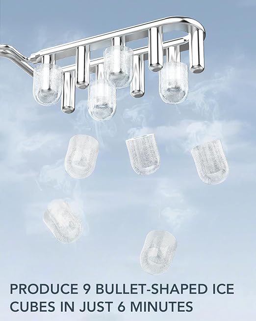 Ice Maker Countertop, Efficient Easy Carry Ice Machine, Self-Cleaning Ice Maker with Ice Scoop & Basket, 9pcs/ 8mins 26.6Lbs Per Day for Home/Office/Kitchen,Grey