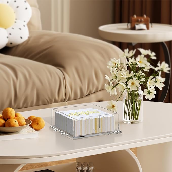 Napkin Holder for Table, Acrylic Napkin Paper Towel Holder for Kitchen, Clear Acrylic Guest Towel Holder Tray for Bathroom, Cocktail Napkin Holder for Dinner (Square Clear 7'')