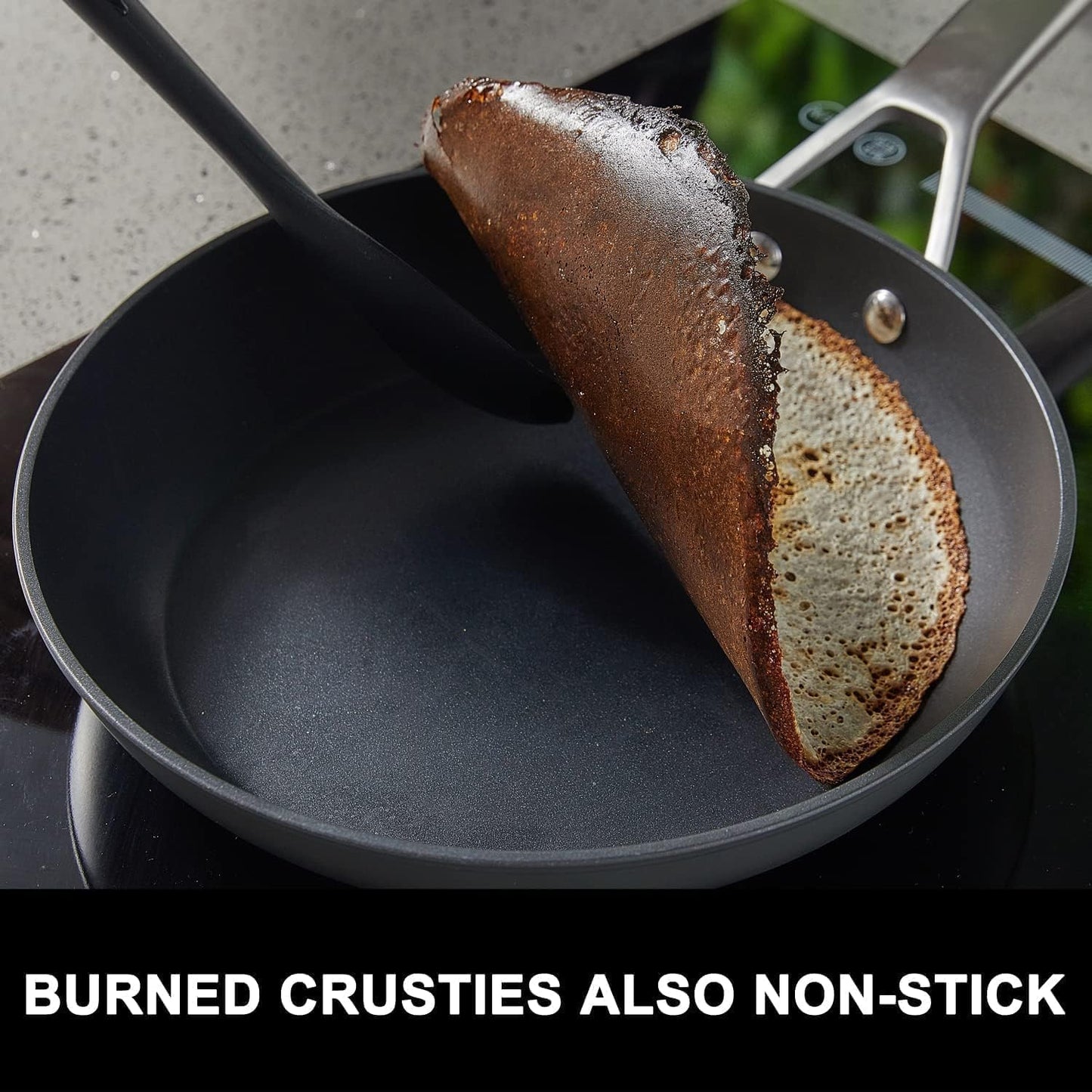 MsMk 11 Inch Nonstick Frying Pan with Lid，Titanium and Ceramic Nonstick skillet with lid, PFOA Free Non-Toxic, Stay-Cool Handle, Scratch-resistant, Induction Skillet With Lid for Induction, Ceramic