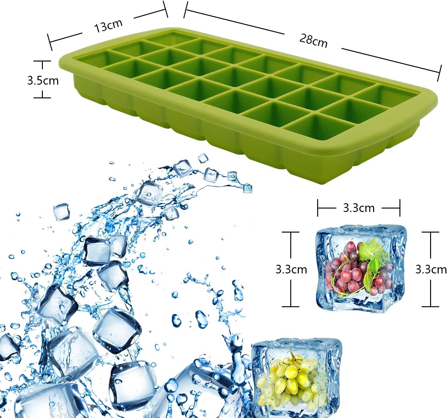 Ice Cube Trays 2 Pack, CREATESTAR Easy-Release Silicone & Flexible 21-Ice Trays with Removable Lid Food Grade Ice Tray for Whiskey, Cocktail, Spirits Drinks, Ice Cube Molds BPA Free (Green, 2Pack)