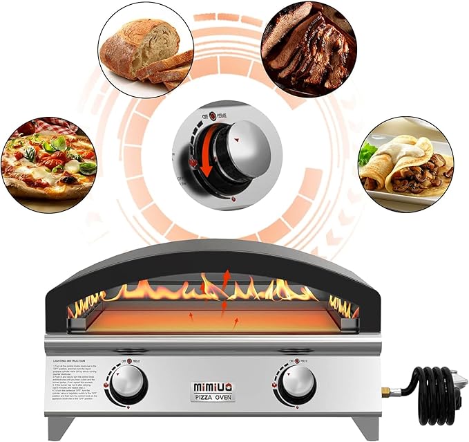 25 Inch Outdoor Gas Pizza Oven, Portable Propane Pizza Oven with Large Baking Stone - Make 2 Pizzas At Once - Multifunctional Stainless Steel Grilling Stove to Cook Steak Meat Seafood