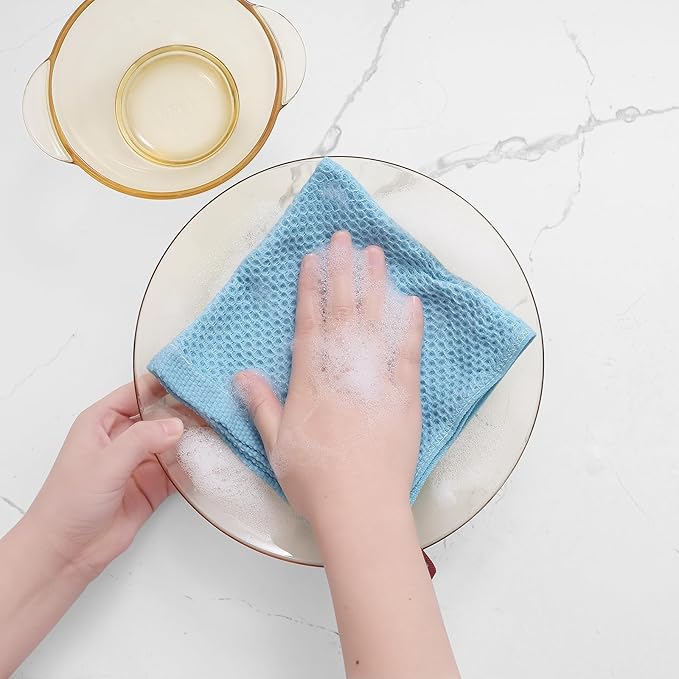 Homaxy 100% Cotton Waffle Weave Kitchen Dish Cloths, Ultra Soft Absorbent Quick Drying Dish Towels, 12 x 12 Inches, 12-Pack, Sky Blue