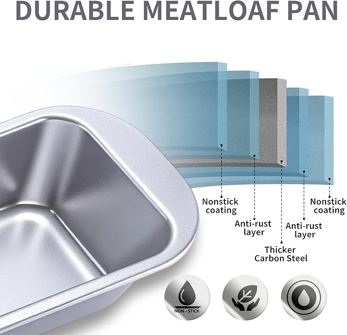 9x5 Meatloaf Pan with Drain Tray, 2-SET Nonstick Baking Loaf Pan for Roasting Meat, Bread, Turkey Meatloaf, Oven-Safe Healthy Baking Pan for Meatloaf, Banana Bread, Sandwich(Silver)