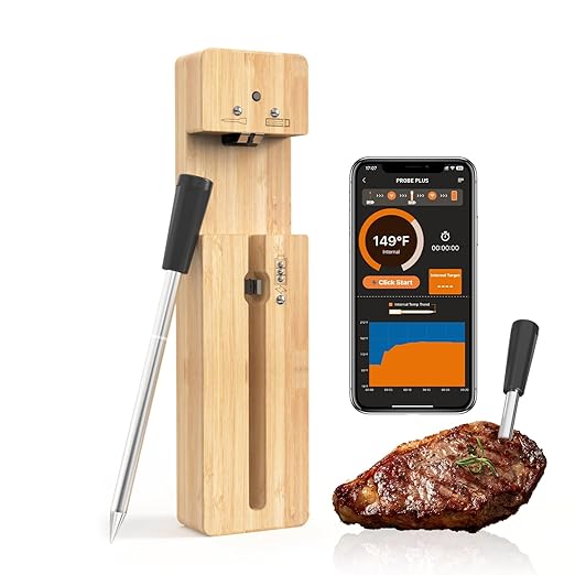 Bluetooth Wireless Meat Thermometer with Smart APP, Long Range & Fast Charge, Digital Food Thermometer for Grill, Oven, Smoker, Christmas Perfect Gifts for Men Dad