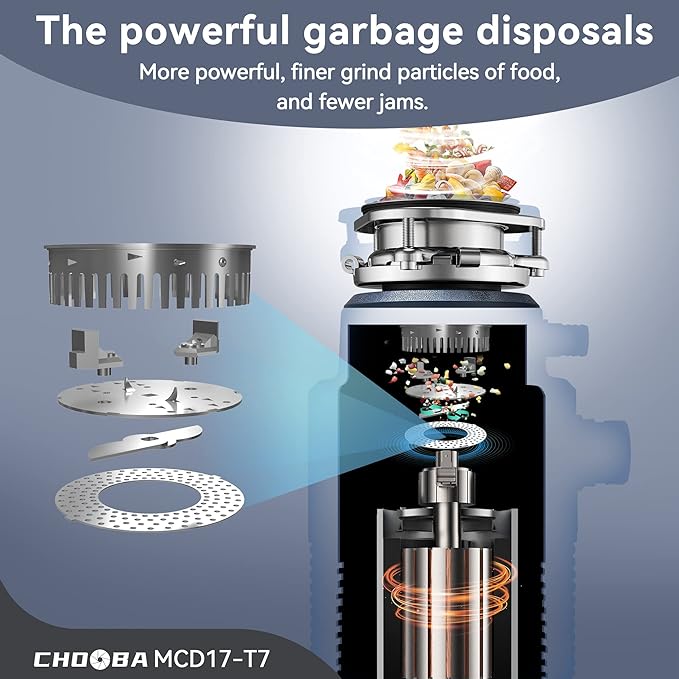 Garbage Disposal 1HP, Food Waste Disposal Continuous Feed, Garbage Disposal with Power Cord,Navy Blue…