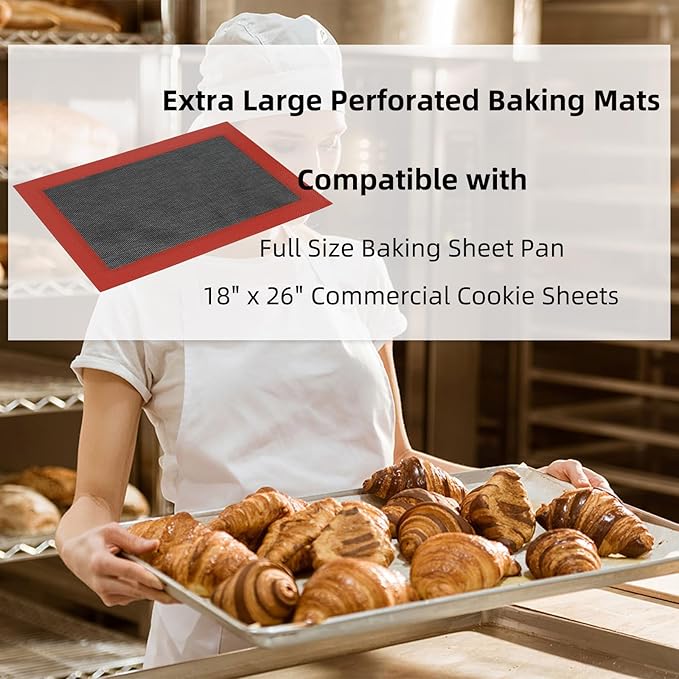 Perforated Silicone Baking Mat for Full Size Sheet Pan, Non-Stick Eclair Baking Mat for 18x26 Commercial Pan, Reusable Cookie Sheet Liner for Commercial Oven Use 1 PCS