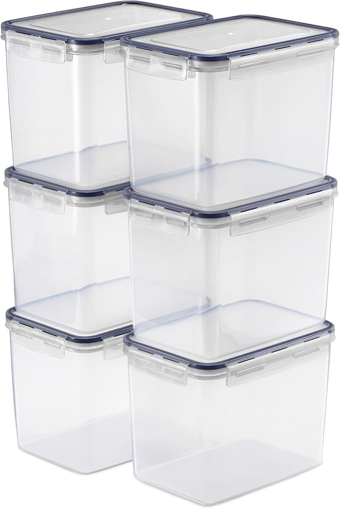 Sorbus Food Storage Containers - Pack of 6 - Air Tight, Four-Way Snap Lids Keeps Food Fresh - Store Cereal, Pasta, Flour, Nuts, Candy - Durable Plastic Kitchen Pantry Bins