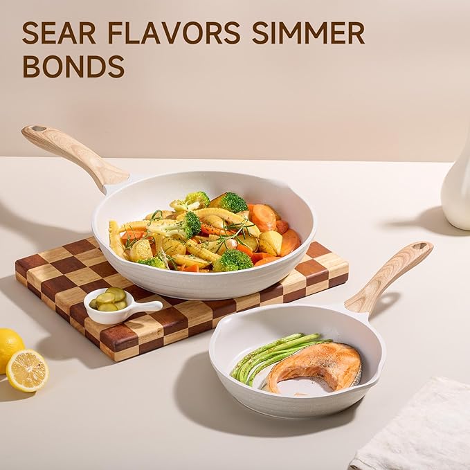 JEETEE 23pcs Pots and Pans Set Non Stick, White Cookware Sets for Kitchen, w/Frying Pans, Saucepans, Sauté & Griddle & Crepe Pan, Induction Cooking Pots (PFOA/PFAS/PFOS Free)