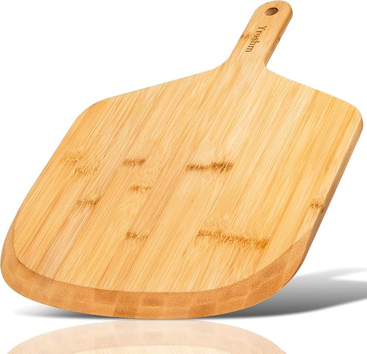 12 Inch Bamboo Pizza Peel Premium Wooden Pizza Board Paddle with Handle for Baking, Serving & Cutting– Use for Pizza, Bread, Pastries, Dough, Easy Grip