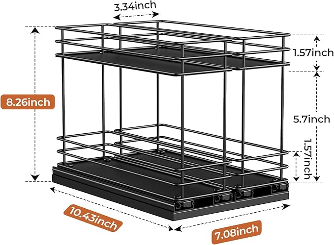 Pull Out Spice Rack Organizer for Cabinet, Slide Out Spice Racks, Easy to Install, 3.0''Wx10.35''Dx8.26''H, 2 Drawers 2 Tiers(Black)