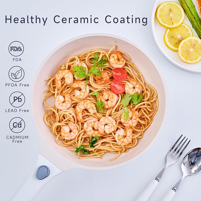 JEETEE Nonstick Pots and Pans Set with Removable/Detackable Handle (Beige, 22 Pcs)