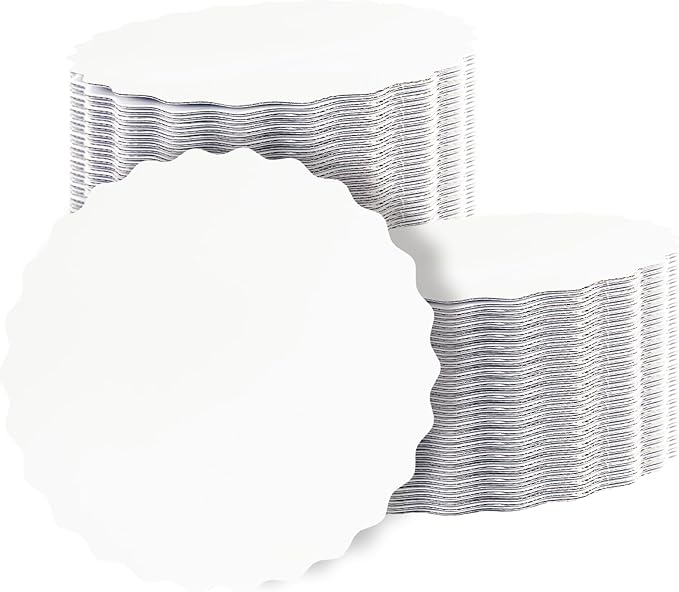 qiqee 10 Inch White Wave Cake Boards Round 50-Packs Circles Rounds Base Food-Grade Cardboard Wave Cake Plate（Thinner But Stronger）