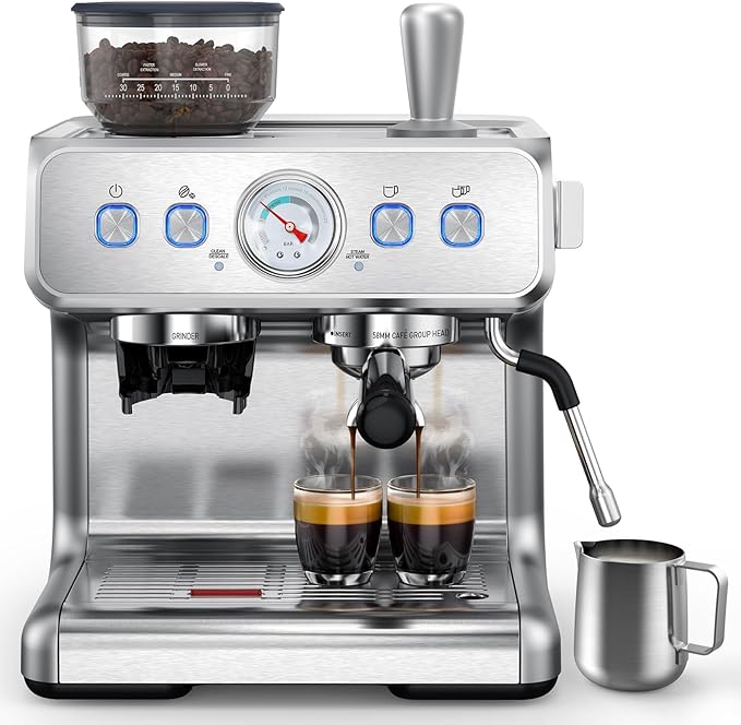 COWSAR Espresso Machine with Grinder, 2025 Upgraded Espresso Machine 15 Bar, Expresso Machine with Milk Frother Steam Wand, 75 Oz Removable Water Tank for Cappuccino, Latte, Stainless Steel