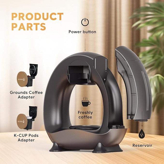 Single Serve Coffee Maker For K Cup Pod and Coffee Grounds /Tea, Fast Brew in 2 minutes, 2 IN 1 One Button Coffee Machine 4-8 Oz Brew Sizes, Stylish＆Compact For Home, Office, RV and Dorm, Black