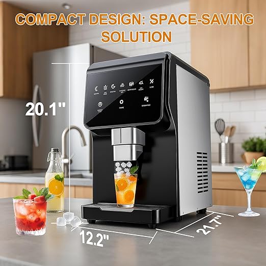 Countertop Nugget Ice Maker with Water Dispenser – 60 lbs/Day, 5 lbs Bin, Soft Chewable Ice Machine, Self-Cleaning Stainless Steel Ice Maker for Home, Kitchen, Bar, Office