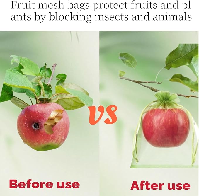60 PCS Fruit Protection Mesh Bags,6.69x9 Inch,Drawstring Reusable Netting Cover for Plants, Fruits, Vegetables, Flowers